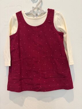 GAP Burgundy Corduroy Pinafore Dress with Cream Long-Sleeve Top12-18 months